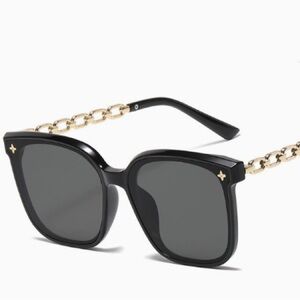 Black Sunglasses with Gold Chain Temples